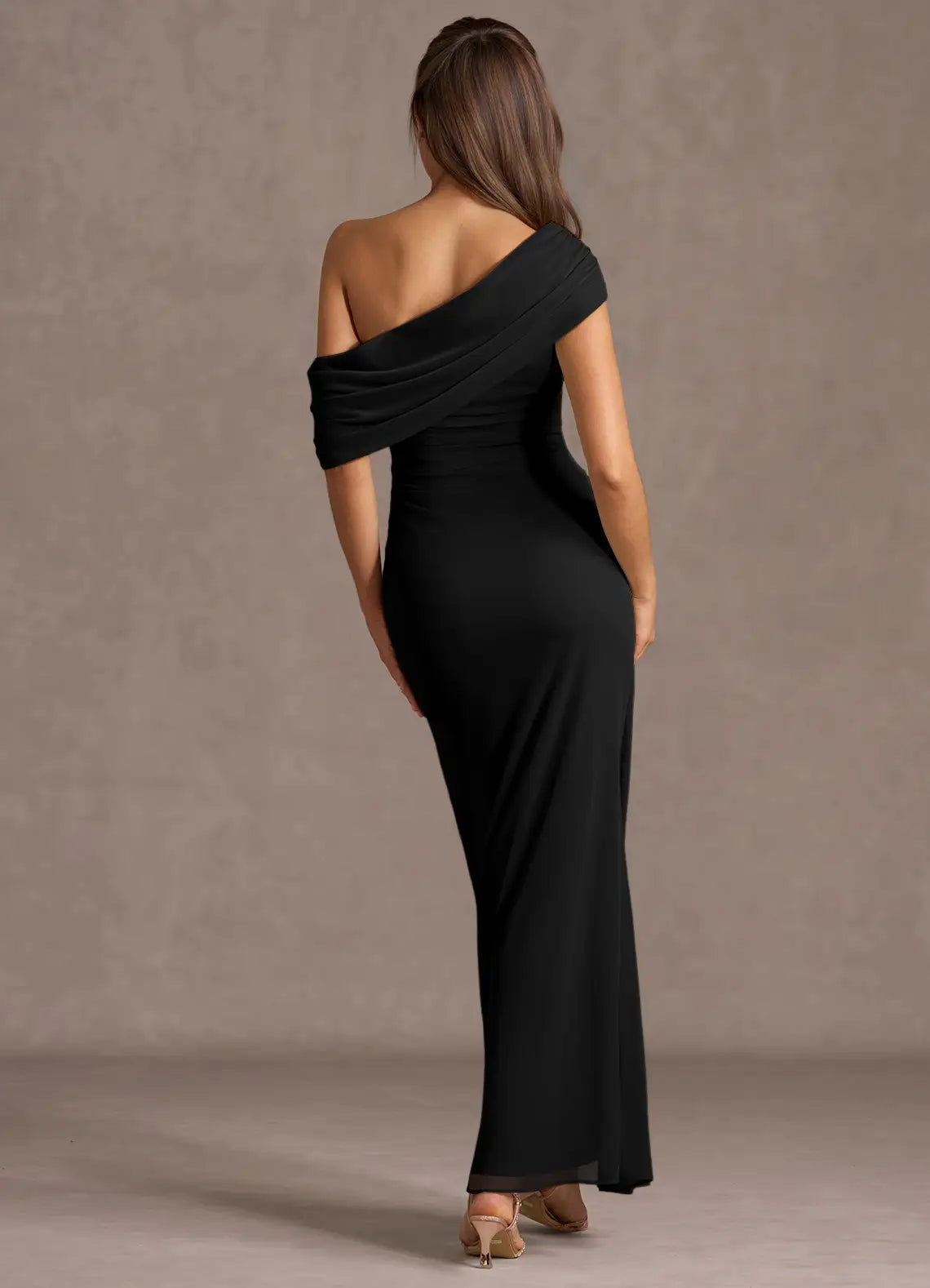 Draped Shoulder One Shoulder Sheath Twist Waist Floor Length For Women Prom Dress