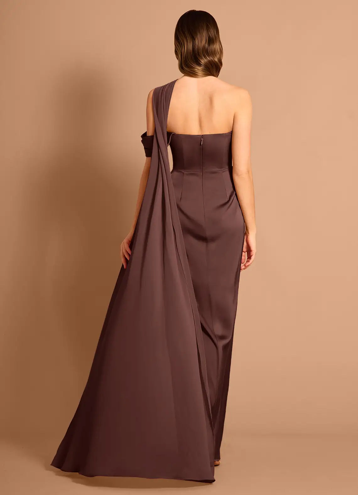 Draped Shoulder Sheath One Shoulder Sleeveless Open Back Floor Length Female Prom Dress