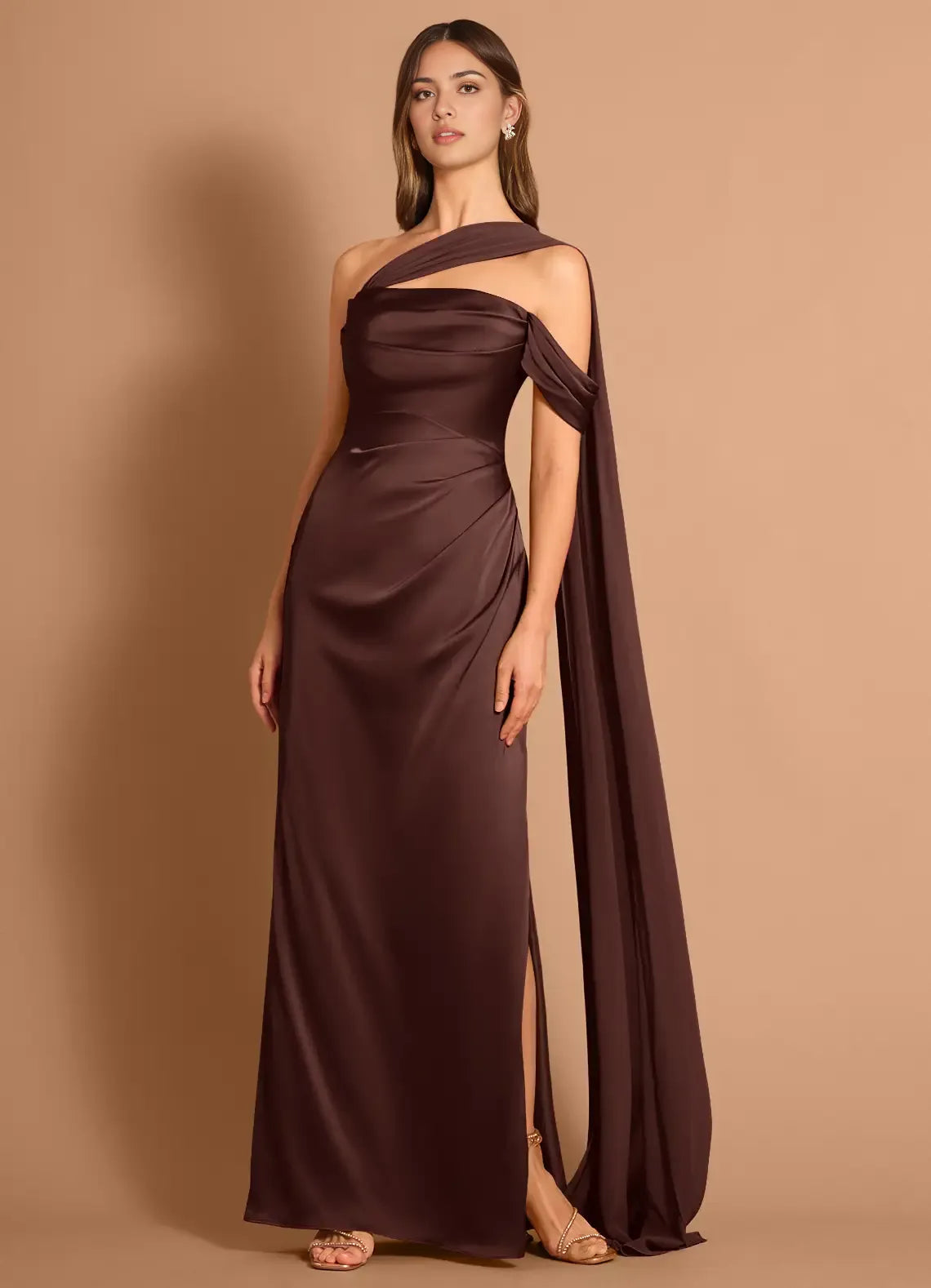 Draped Shoulder Sheath One Shoulder Sleeveless Open Back Floor Length Female Prom Dress