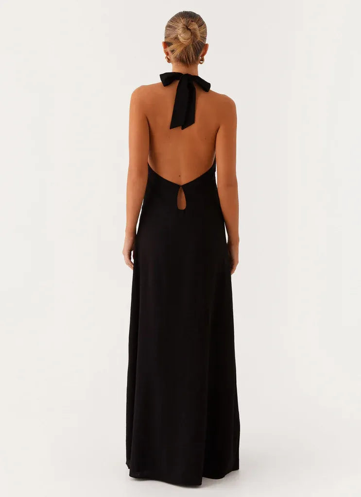 Dreamy A Line Halter Neck Sleeveless Open Back Floor Length Plus Size Evening Dress