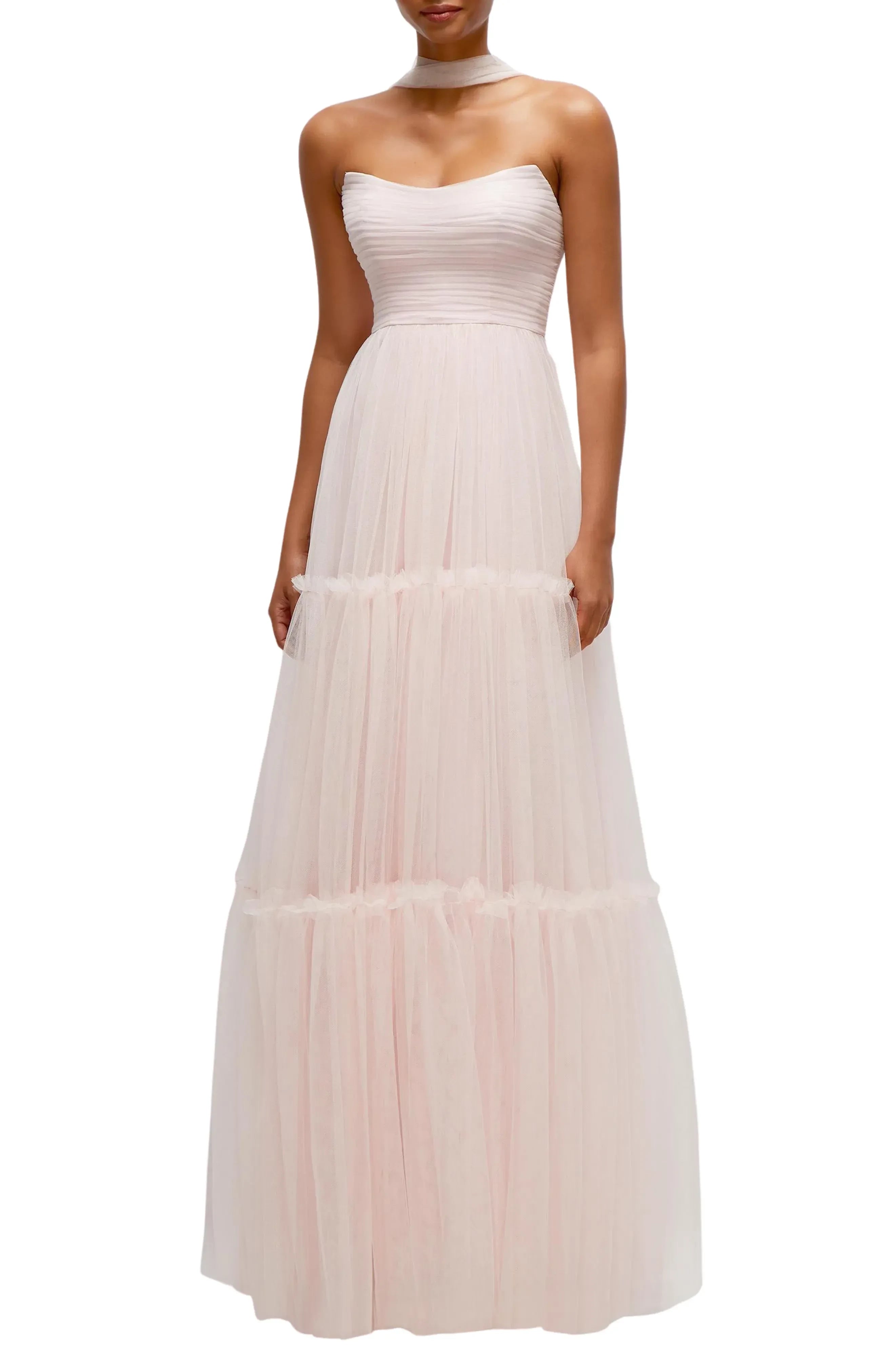 Dreamy A Line Strapless Sleeveless Open Back Floor Length Evening Dress
