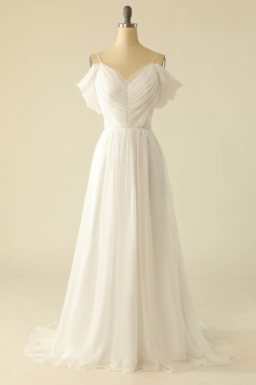 Dreamy A Line Sweetheart Neck Off Shoulder Flutter Sleeve Zipper Back Maxi Wedding Dress