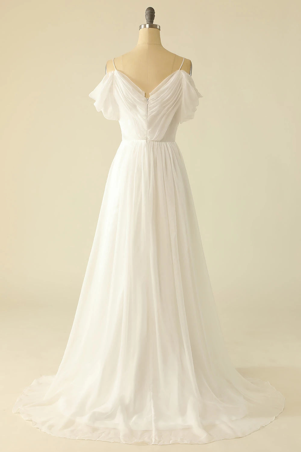 Dreamy A Line Sweetheart Neck Off Shoulder Flutter Sleeve Zipper Back Maxi Wedding Dress