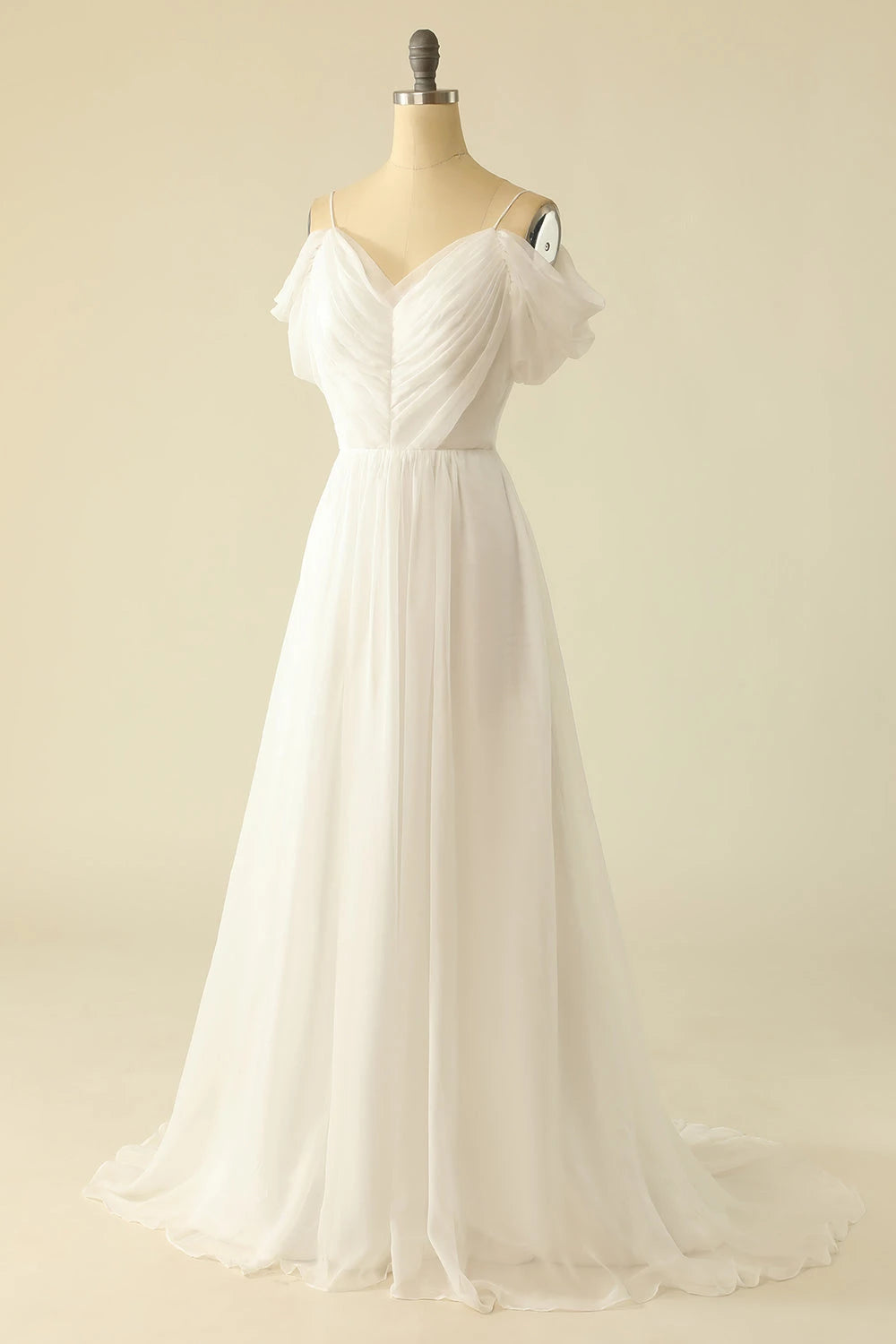 Dreamy A Line Sweetheart Neck Off Shoulder Flutter Sleeve Zipper Back Maxi Wedding Dress