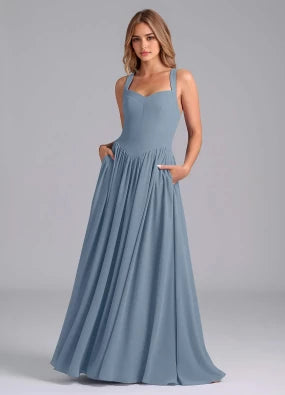 Dreamy A Line Sweetheart Neck Sleeveless Lace Up Back Floor Length Bridesmaid Dress