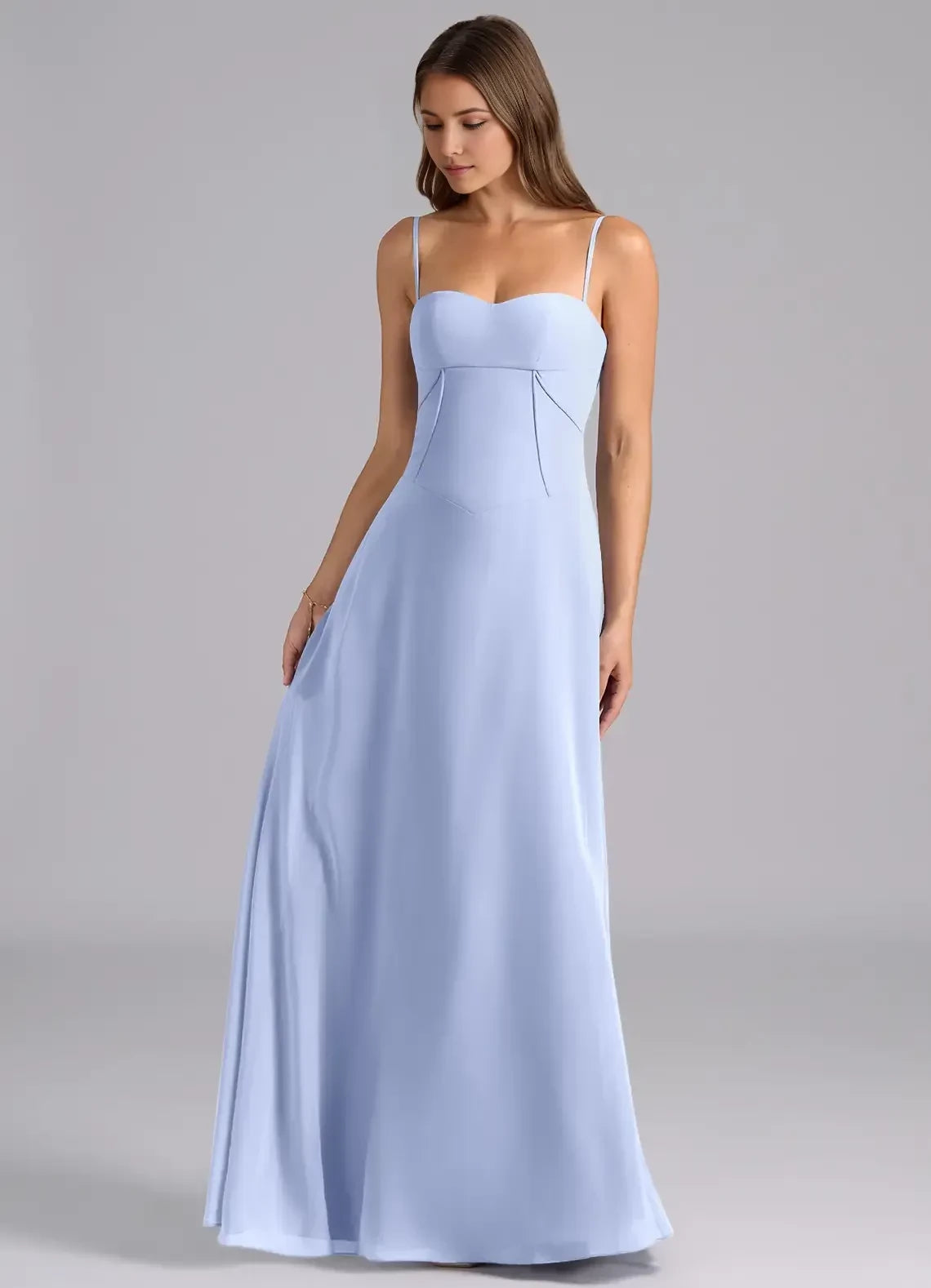 Dreamy A Line Sweetheart Neck Spaghetti Strap Lace Up Back Floor Length Bridesmaid Dress