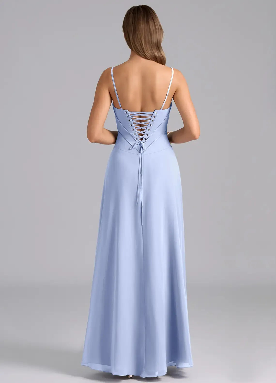 Dreamy A Line Sweetheart Neck Spaghetti Strap Lace Up Back Floor Length Bridesmaid Dress