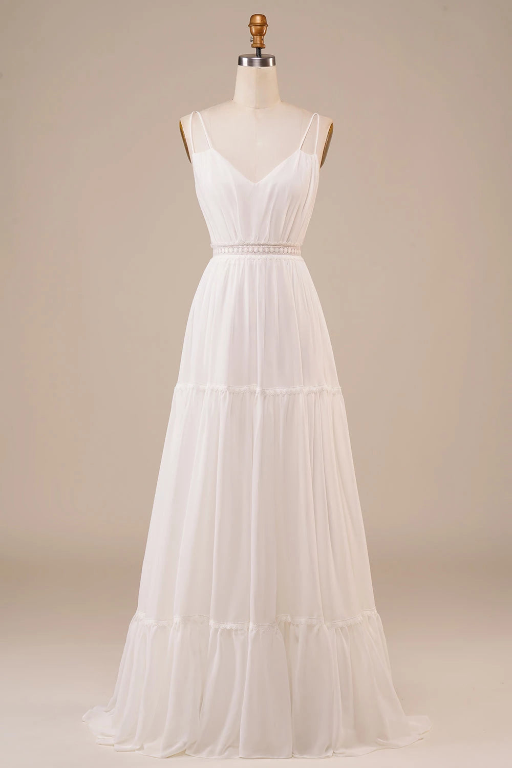 Dreamy A Line V Neck Sleeveless Open Back Floor Length Wedding Dress