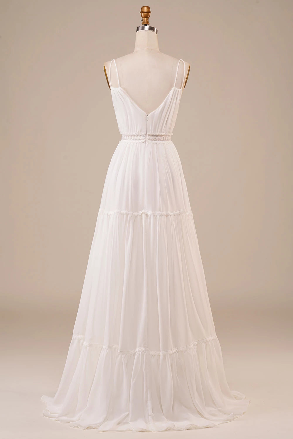 Dreamy A Line V Neck Sleeveless Open Back Floor Length Wedding Dress