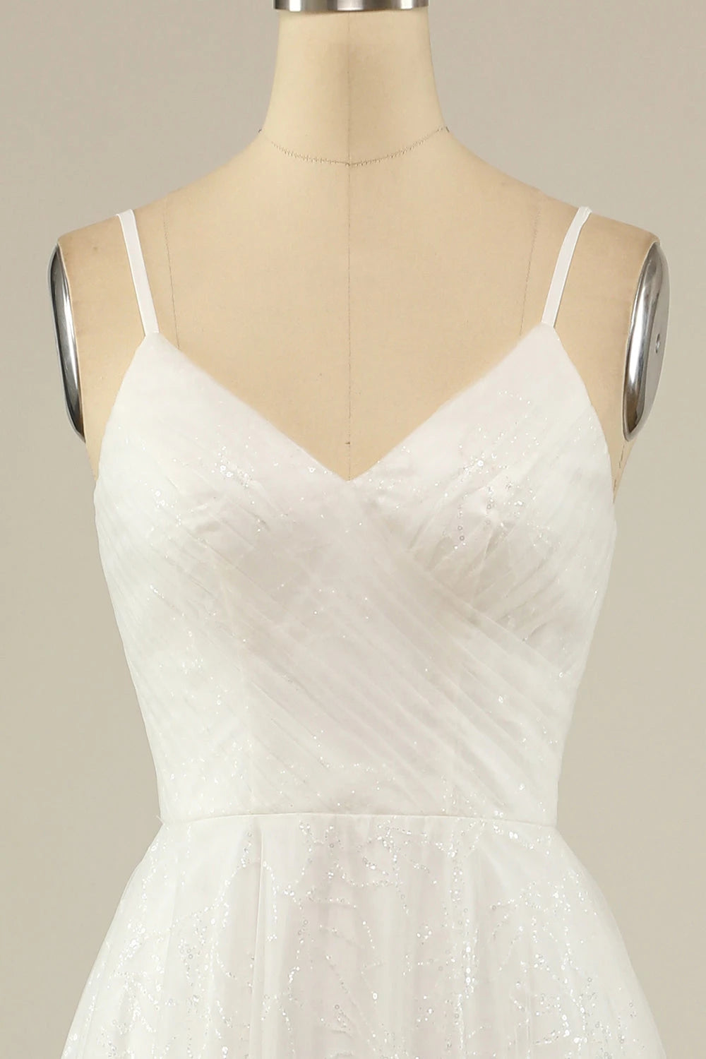 Dreamy A Line V Neck Sleeveless Spaghetti Strap Zipper Back Maxi Wedding Dress