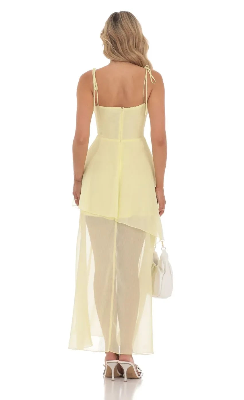 Dreamy Asymmetrical Square Neck Spaghetti Strap Zip Back Floor Length Evening Dress