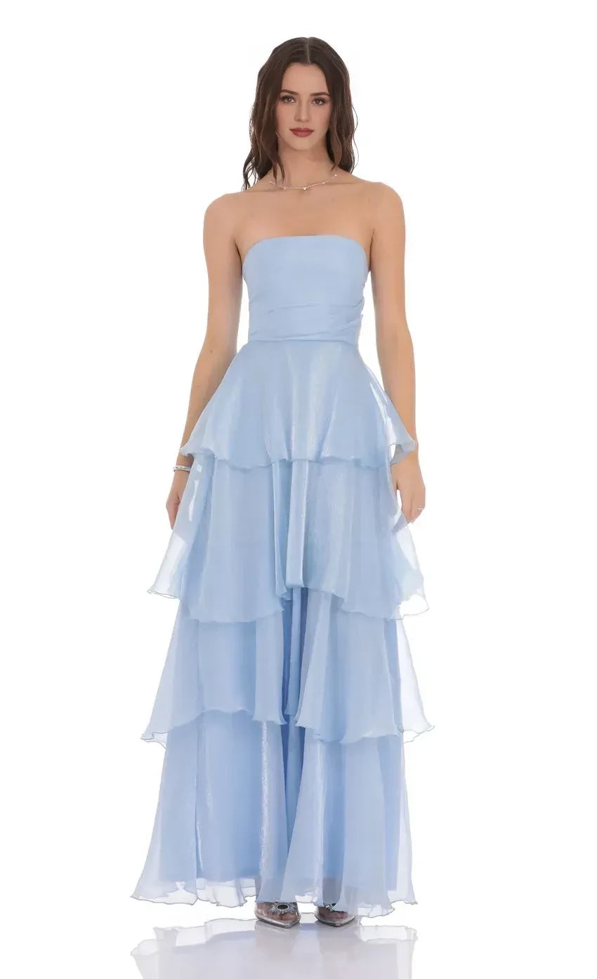 Dreamy Ball Gown Strapless Sleeveless Lace Up Back Floor Length Evening Dress