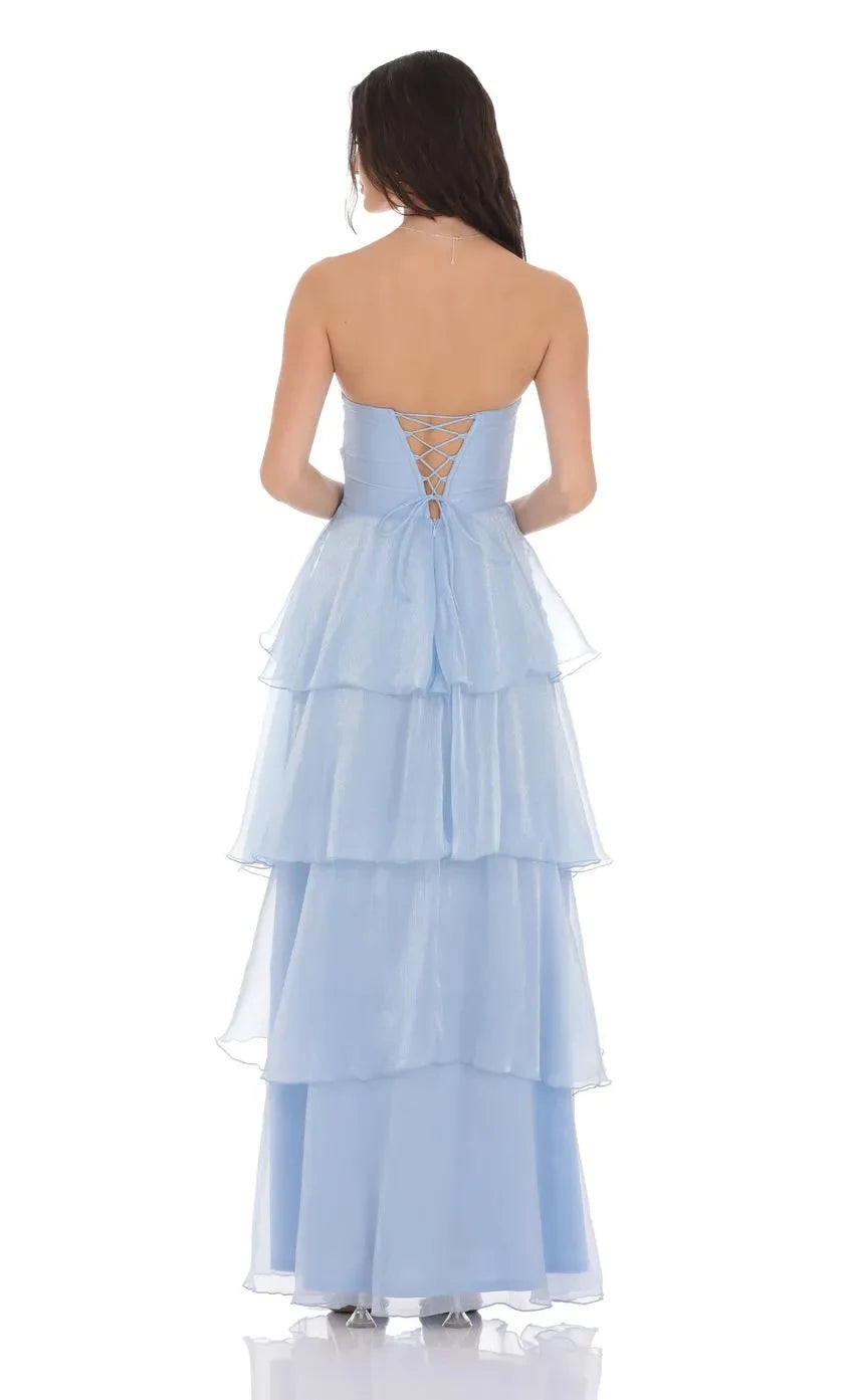 Dreamy Ball Gown Strapless Sleeveless Lace Up Back Floor Length Evening Dress