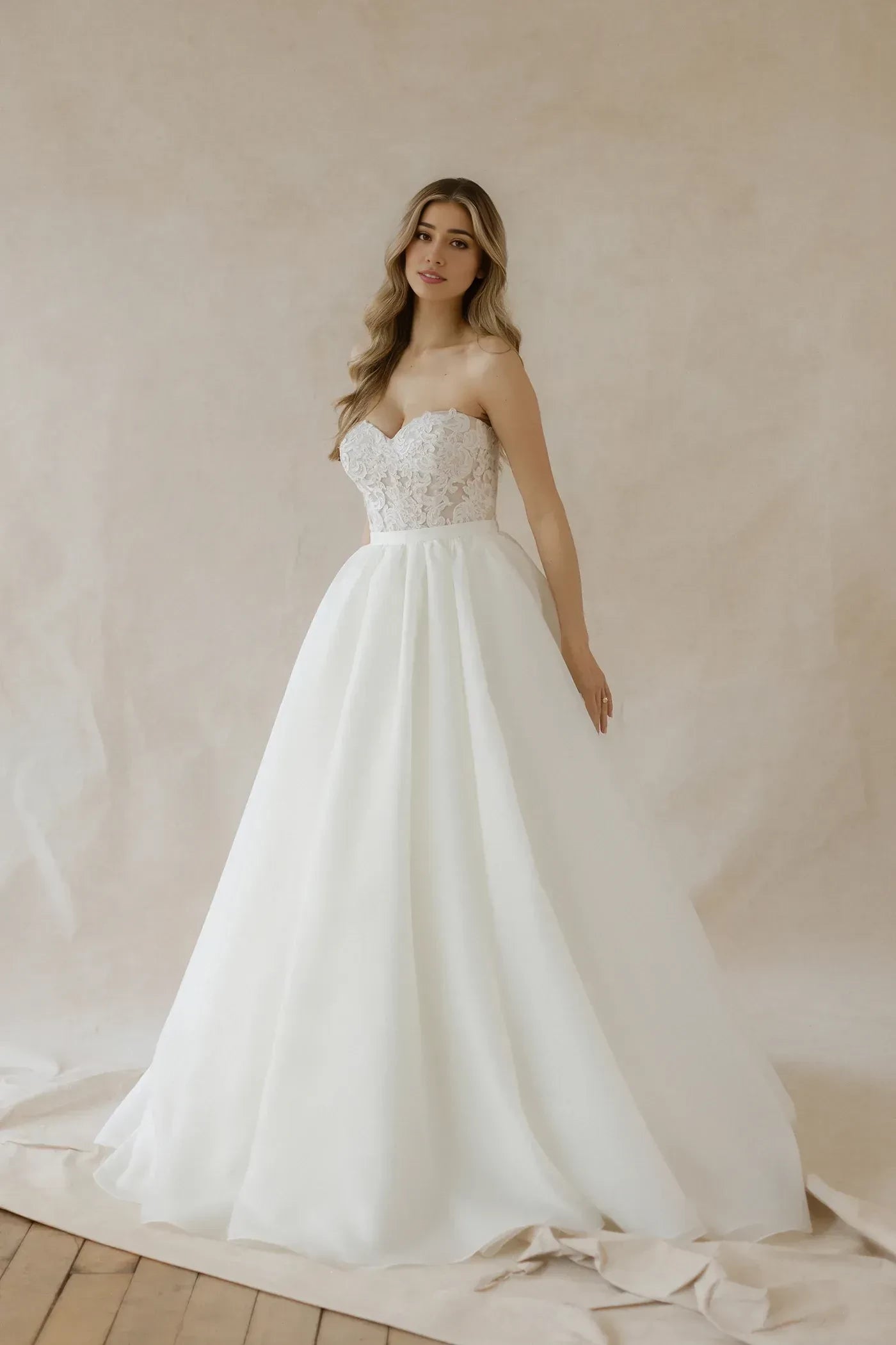 Dreamy Ball Gown Strapless Sleeveless Zip Back Floor Length Wedding Dress