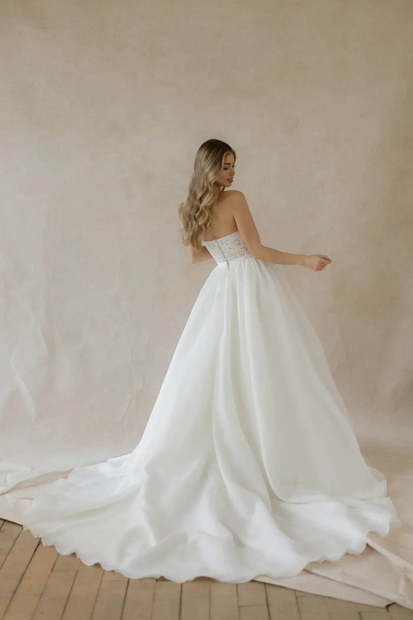 Dreamy Ball Gown Strapless Sleeveless Zip Back Floor Length Wedding Dress