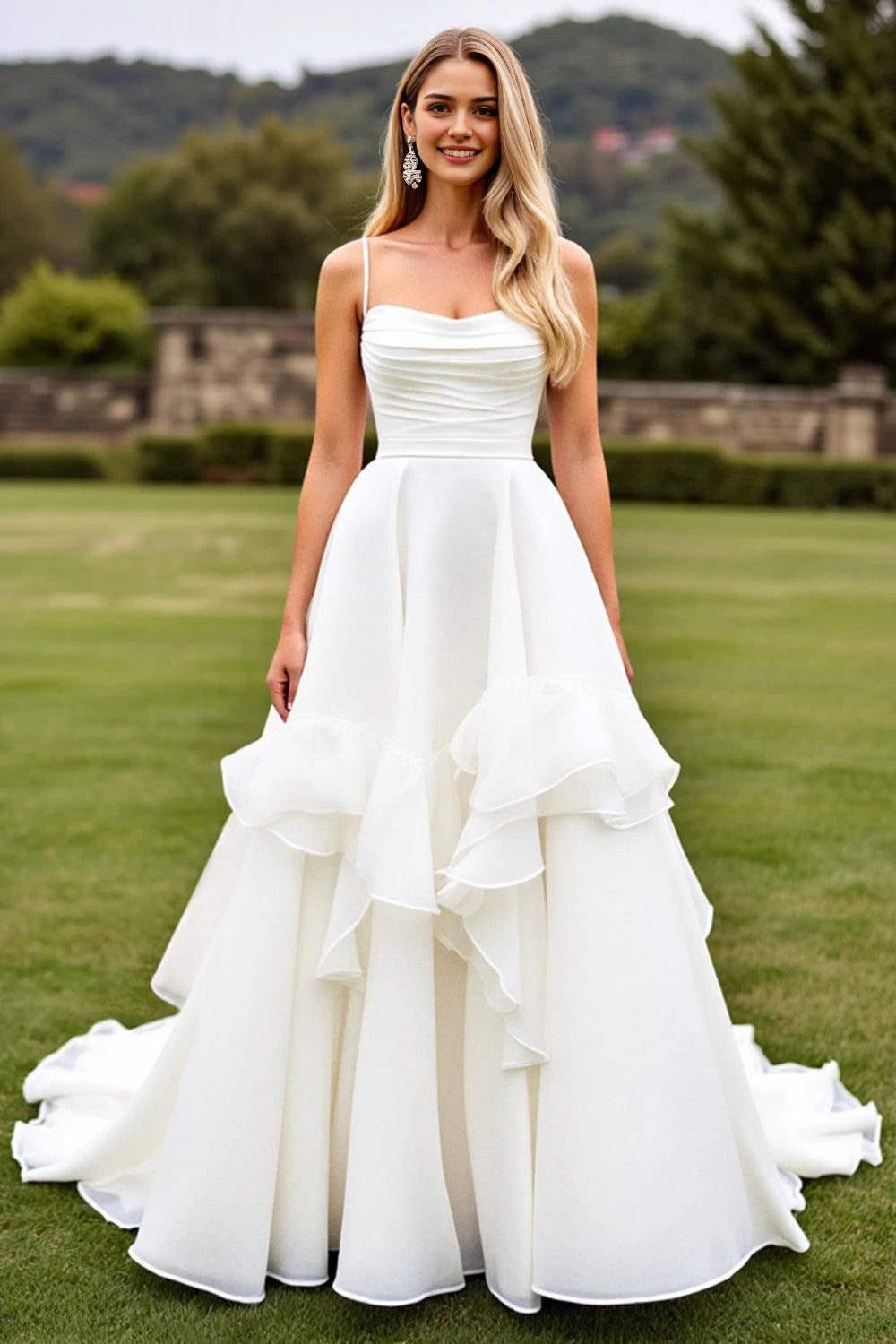 Dreamy Ball Gown Sweetheart Neck Spaghetti Strap Button Back Floor Length Wedding Dress