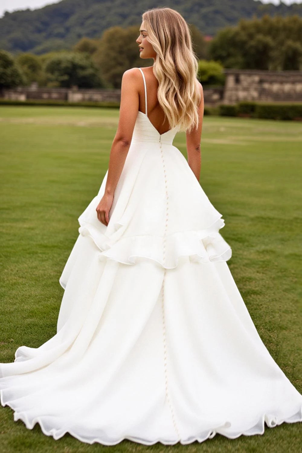 Dreamy Ball Gown Sweetheart Neck Spaghetti Strap Button Back Floor Length Wedding Dress