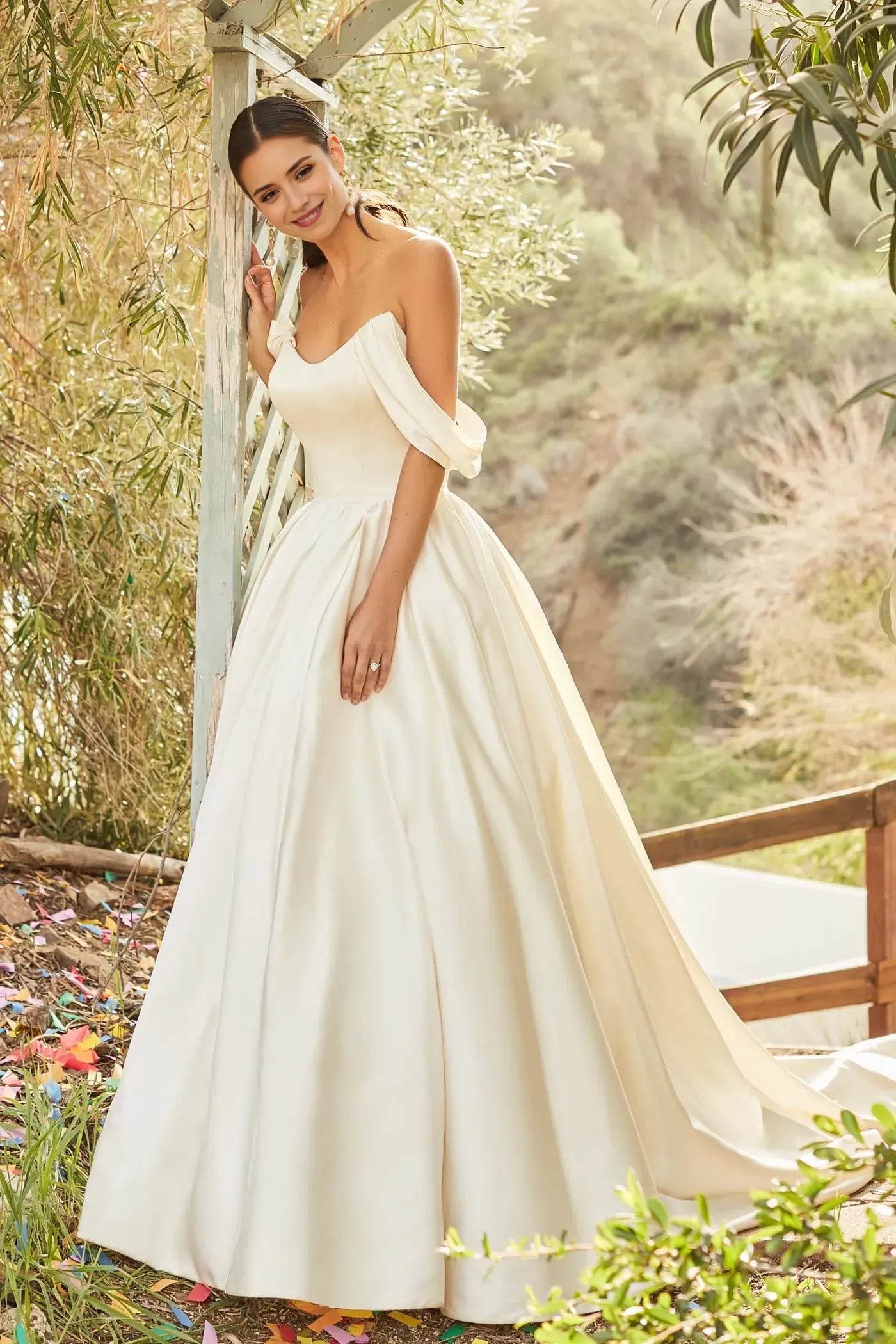 Dreamy Ball Gown Sweetheart Off Shoulder Sleeve Button Back Floor Length Wedding Dress