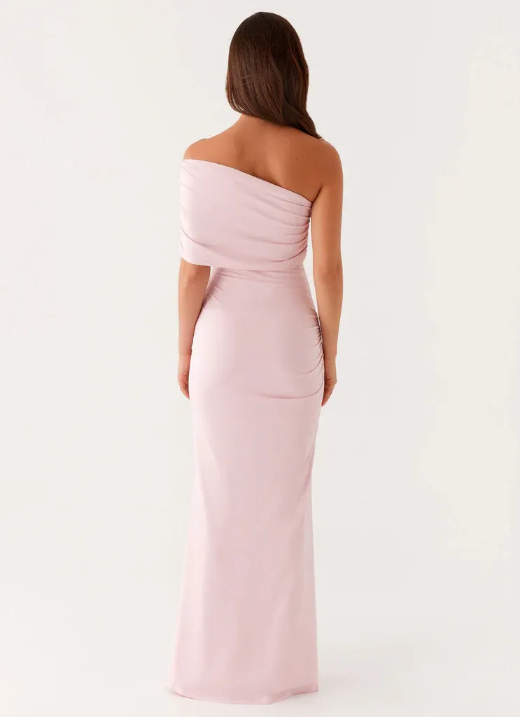 Dreamy Mermaid One Shoulder Sleeveless Ruched Back Floor Length Plus Size Evening Dress