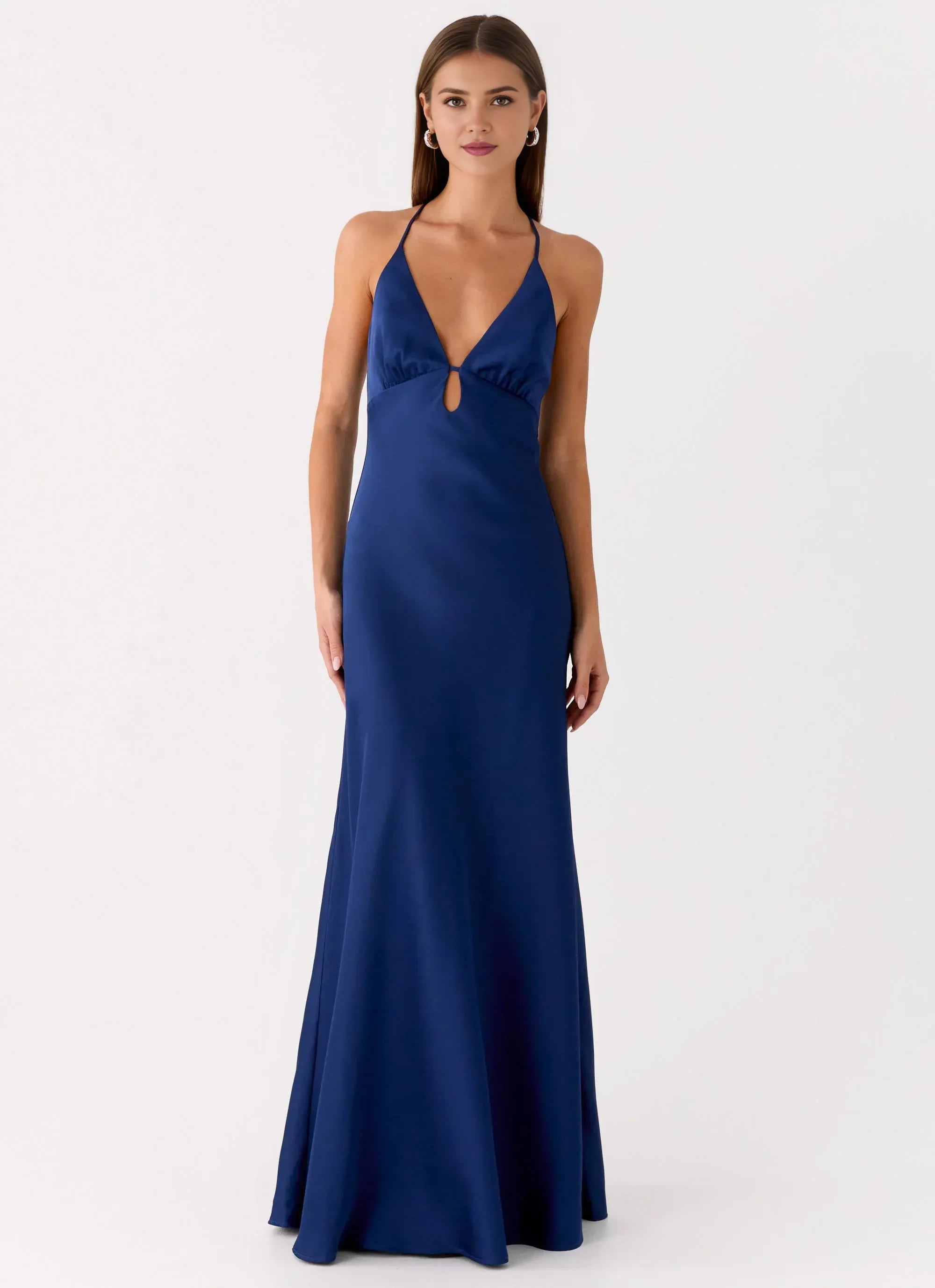 Dreamy Mermaid Plunge Neck Sleeveless Crisscross Back Floor Length Plus Size Evening Dress