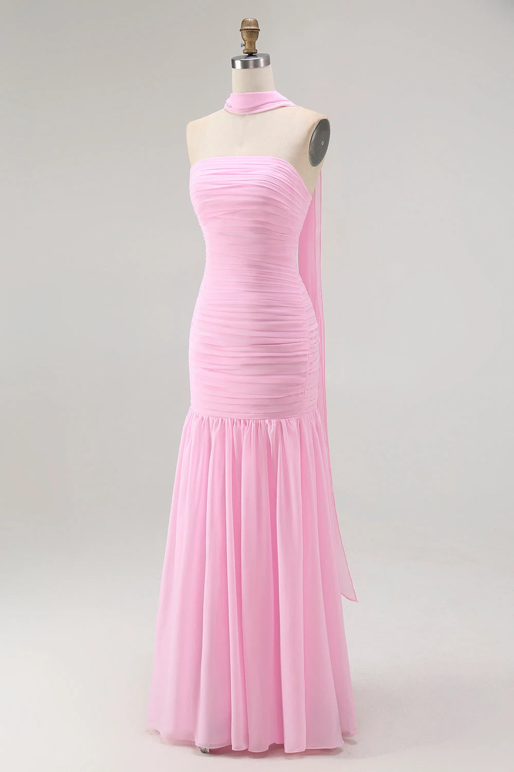 Dreamy Mermaid Strapless Sleeveless Draped Back Floor length Evening Dress Homecoming Dress