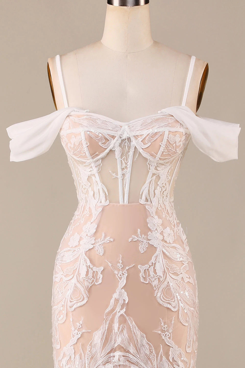 Dreamy Mermaid Sweetheart Off Shoulder Sleeve Button Back Maxi Wedding Dress