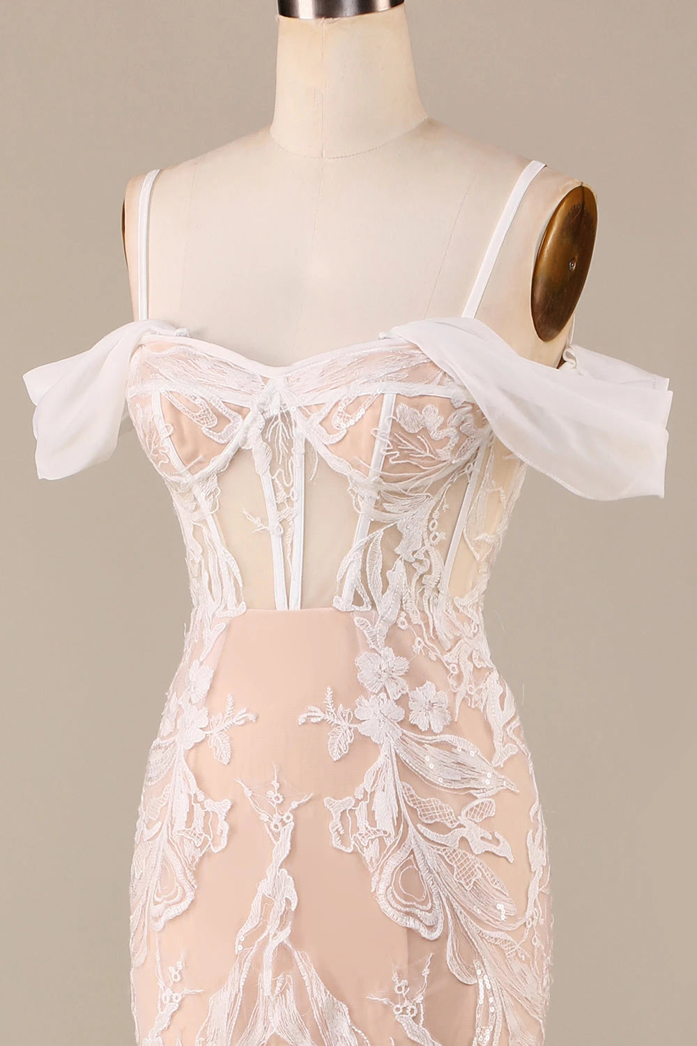 Dreamy Mermaid Sweetheart Off Shoulder Sleeve Button Back Maxi Wedding Dress