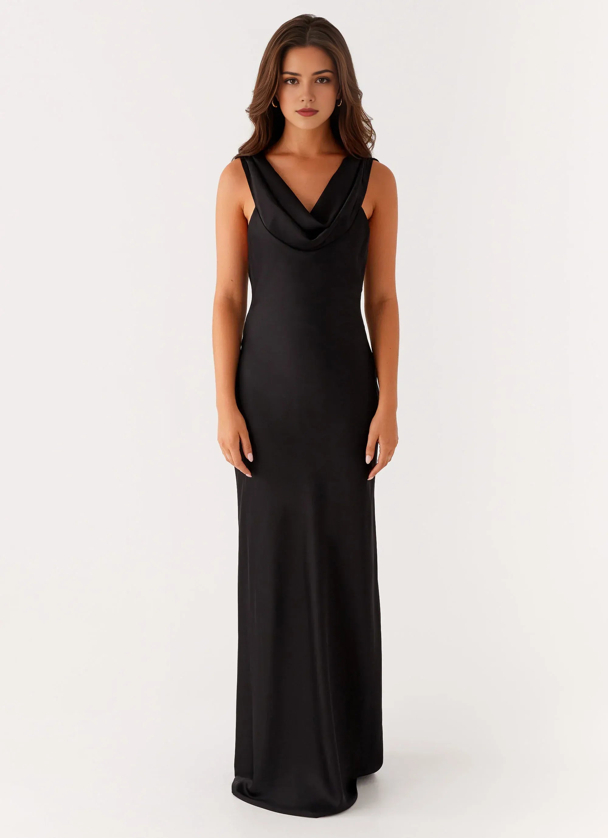 Dreamy Sheath Cowl Neck Sleeveless Open Back Floor Length Plus Size Evening Dress