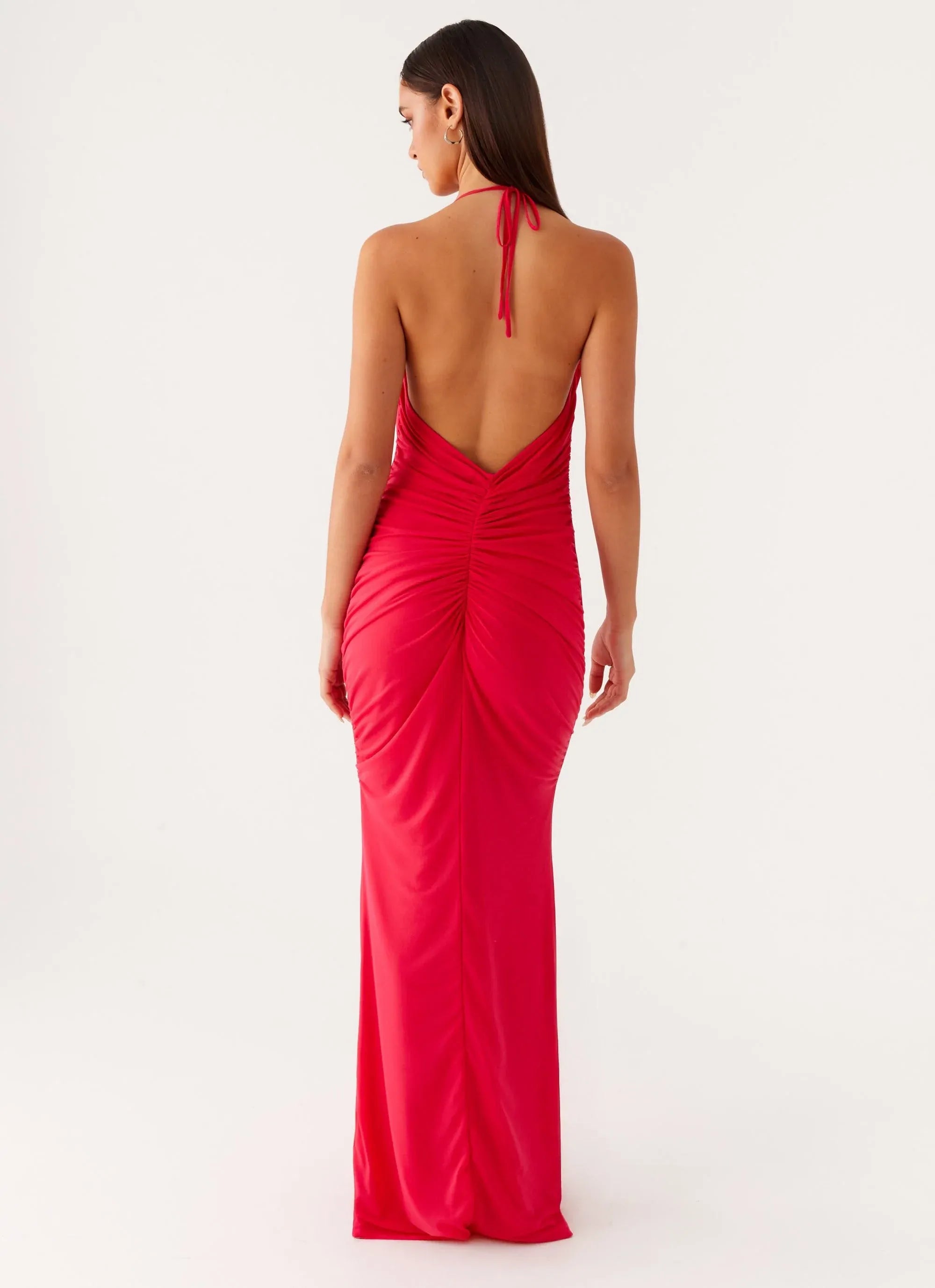 Dreamy Sheath Halter Neck Sleeveless Ruched Back Floor Length Plus Size Evening Dress