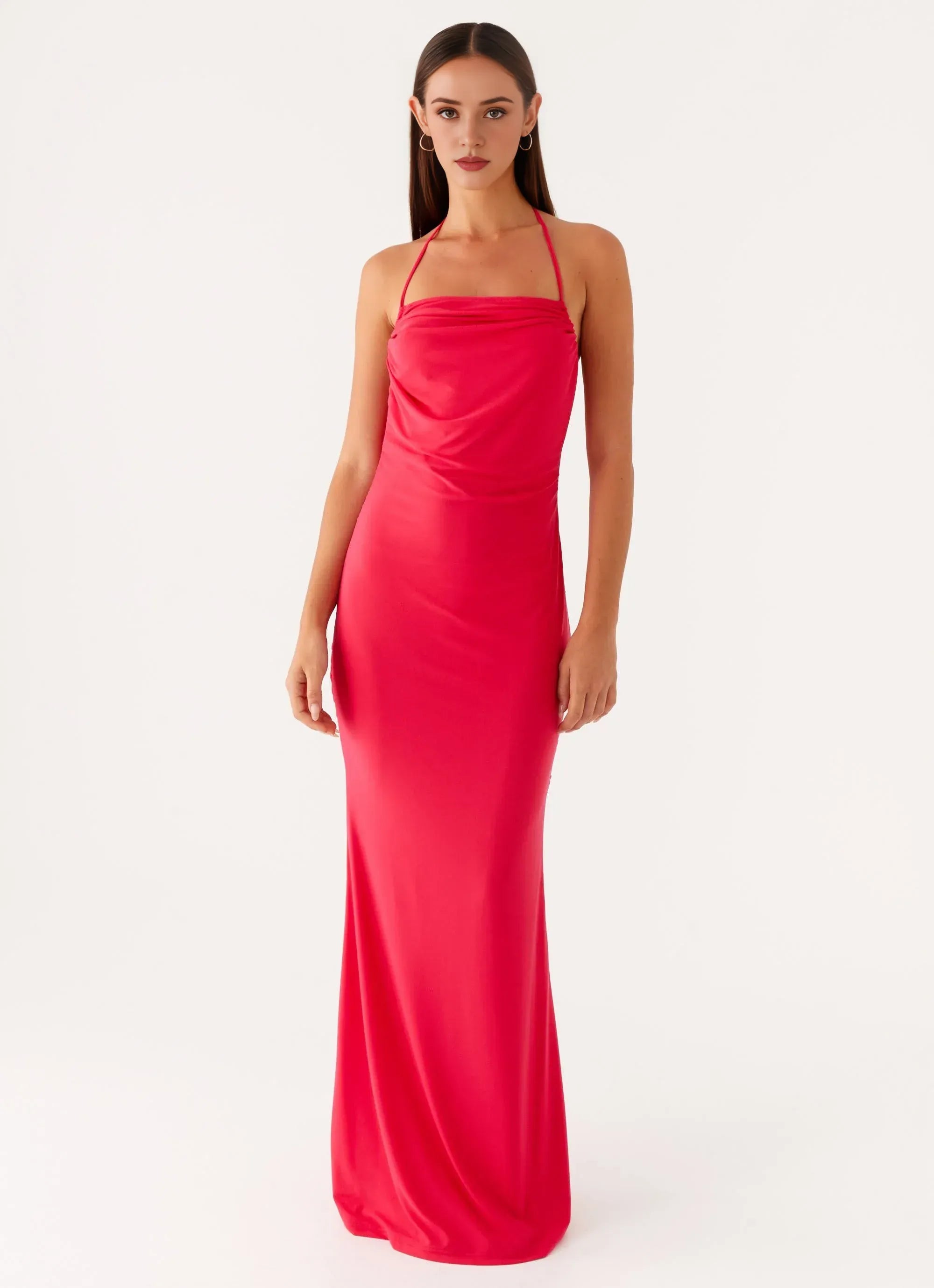 Dreamy Sheath Halter Neck Sleeveless Ruched Back Floor Length Plus Size Evening Dress