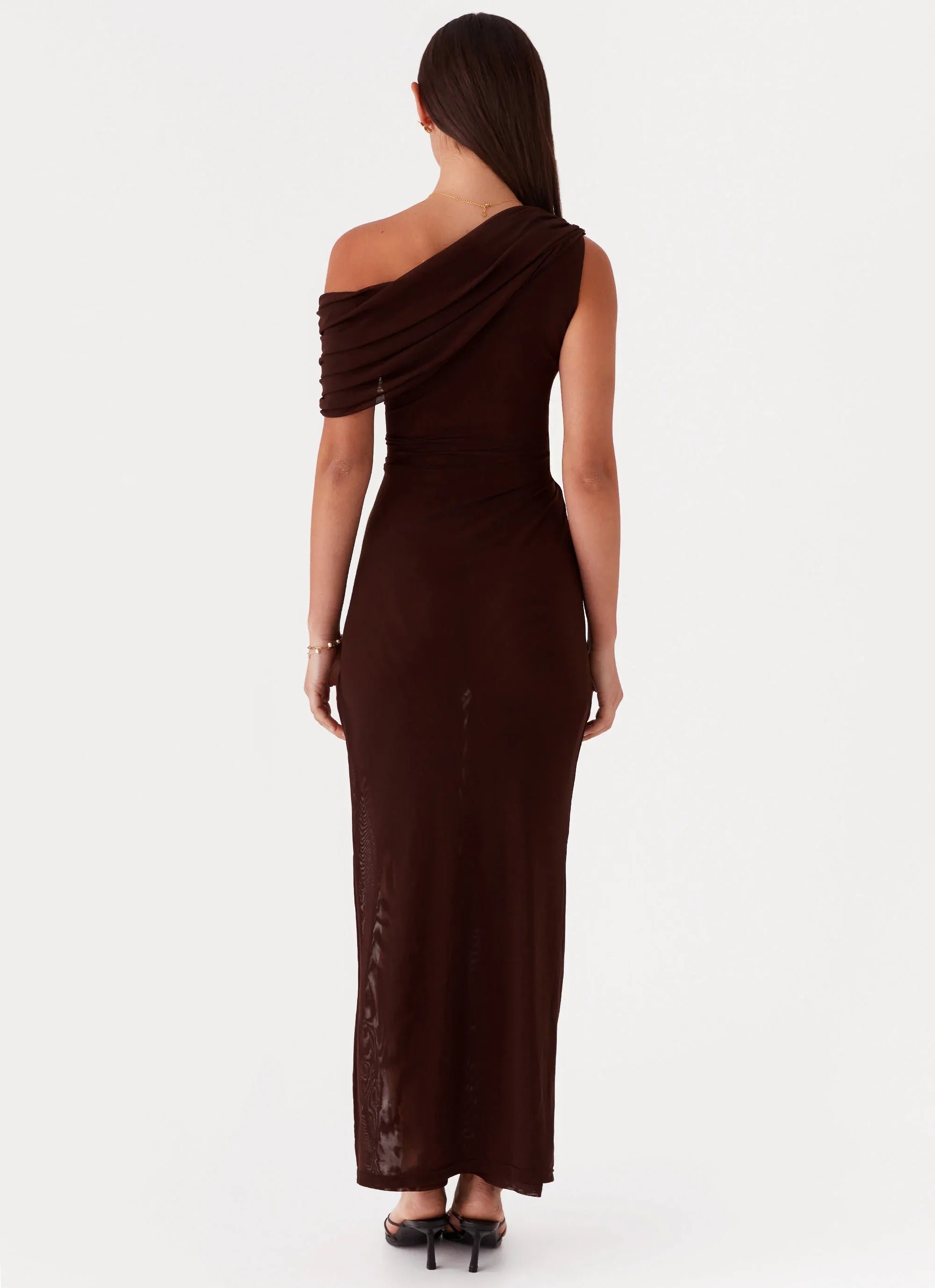 Dreamy Sheath One Shoulder Sleeveless Draped Back Floor Length Plus Size Evening Dress
