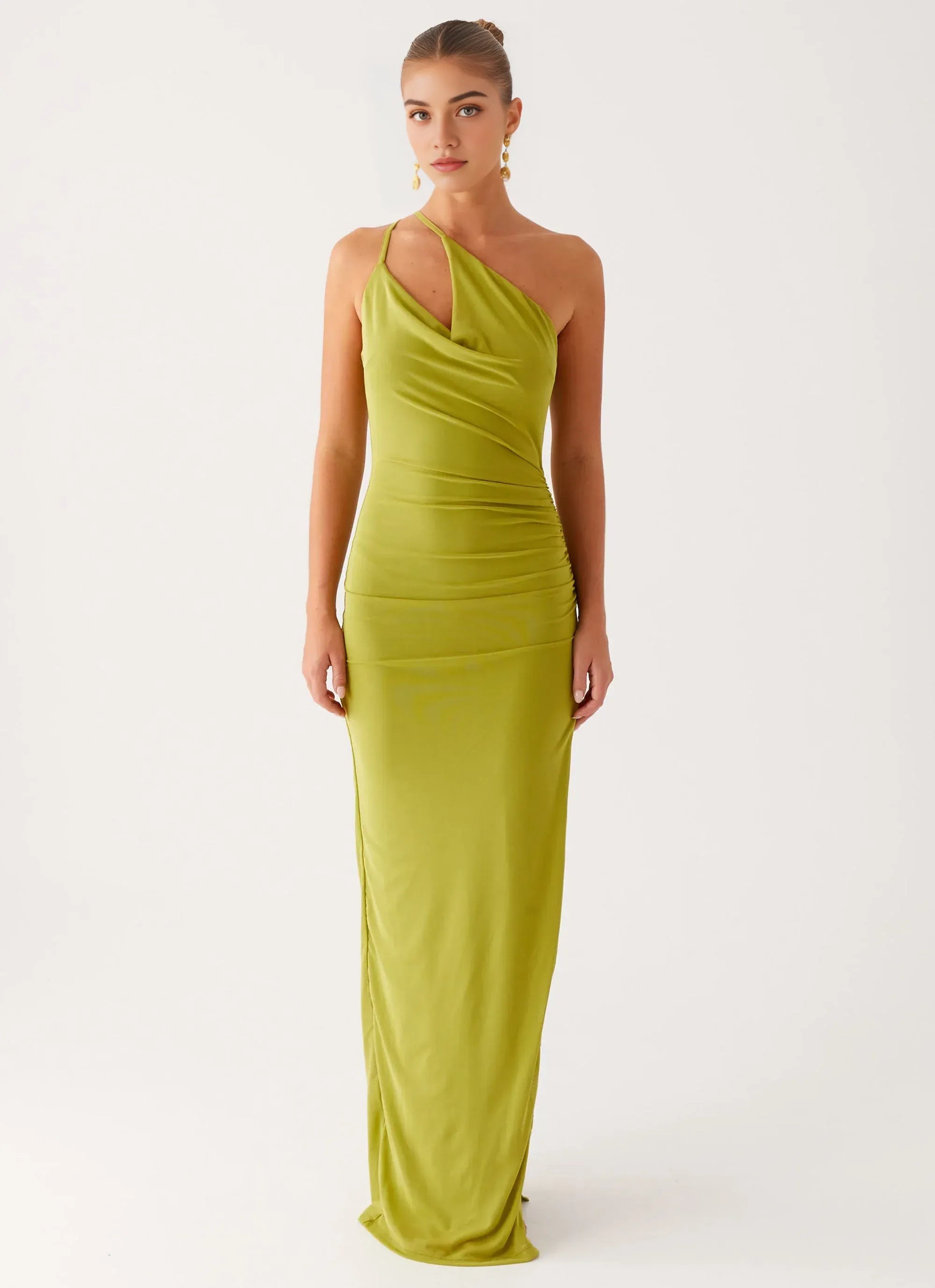 Dreamy Sheath One Shoulder Sleeveless Ruched Back Floor Length Plus Size Evening Dress