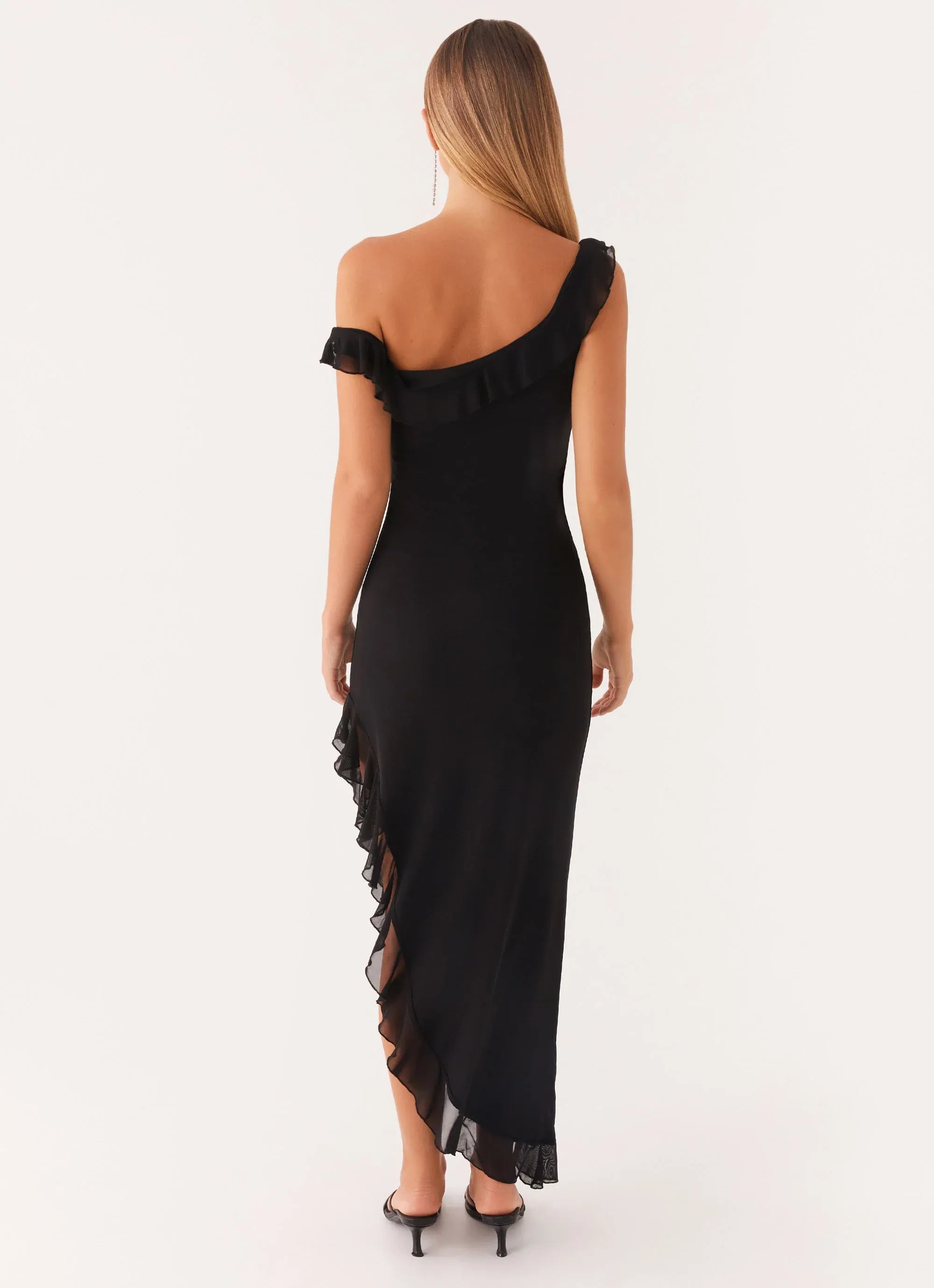 Dreamy Sheath One Shoulder Sleeveless Ruffled Trim Asymmetric Midi Plus Size Evening Dress