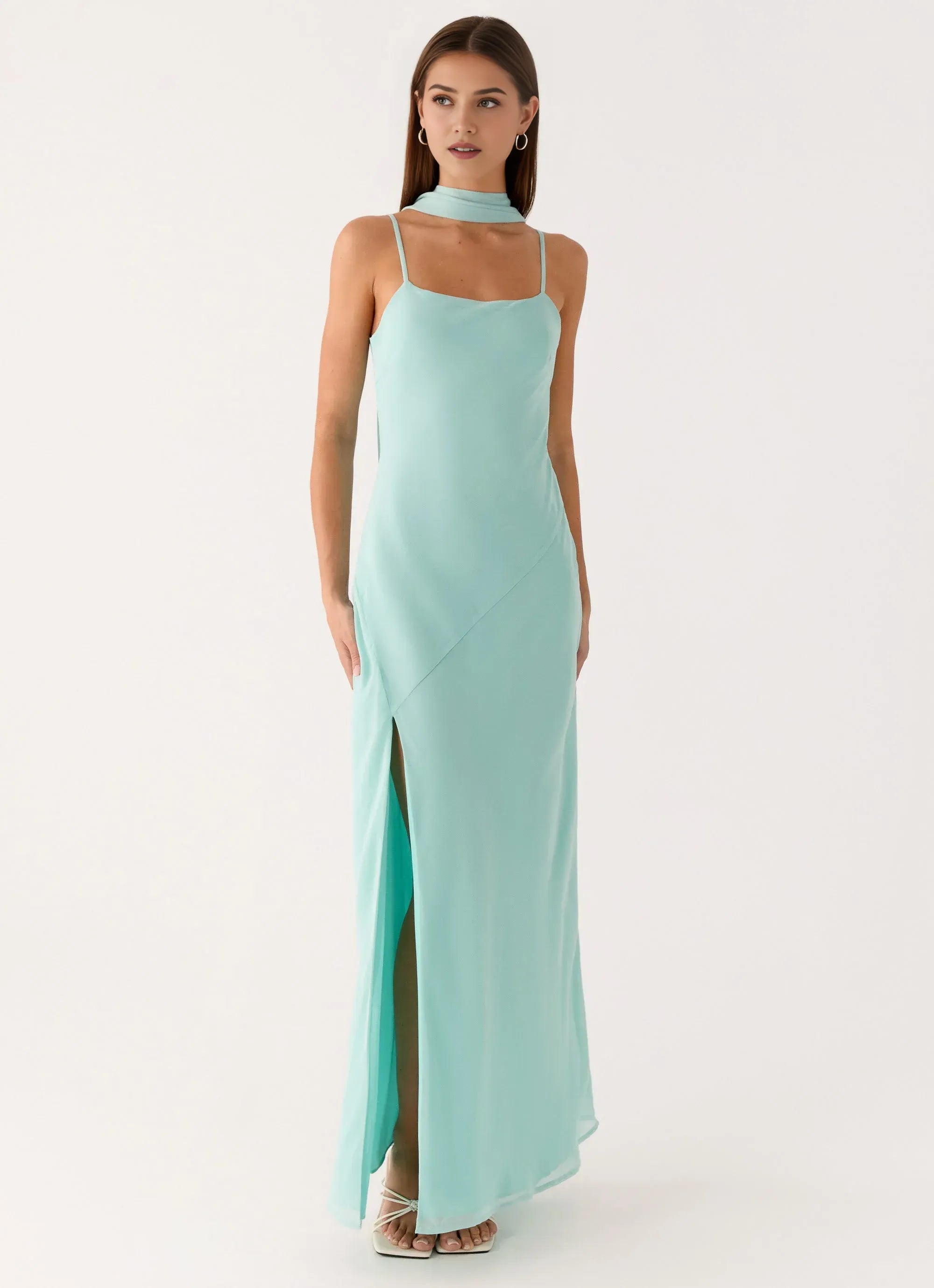 Dreamy Sheath Square Neck Sleeveless Draped Back High Slit Floor Length Plus Size Evening Dress