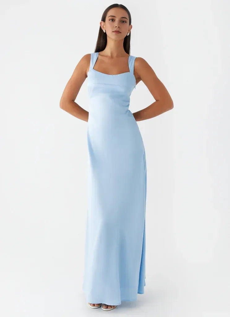 Dreamy Sheath Square Neck Sleeveless Open Back Floor Length Plus Size Evening Dress