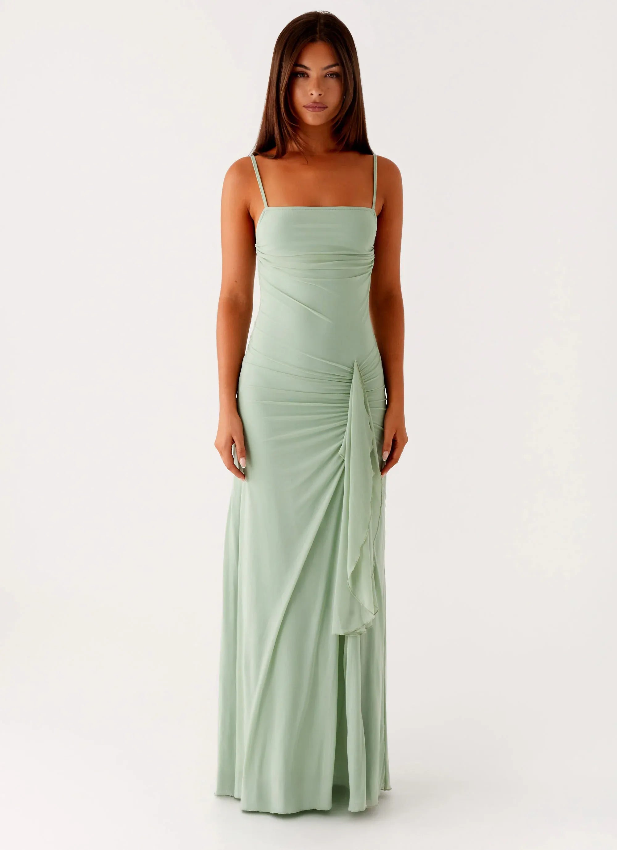 Dreamy Sheath Square Neck Sleeveless Ruched Side Floor Length Plus Size Evening Dress