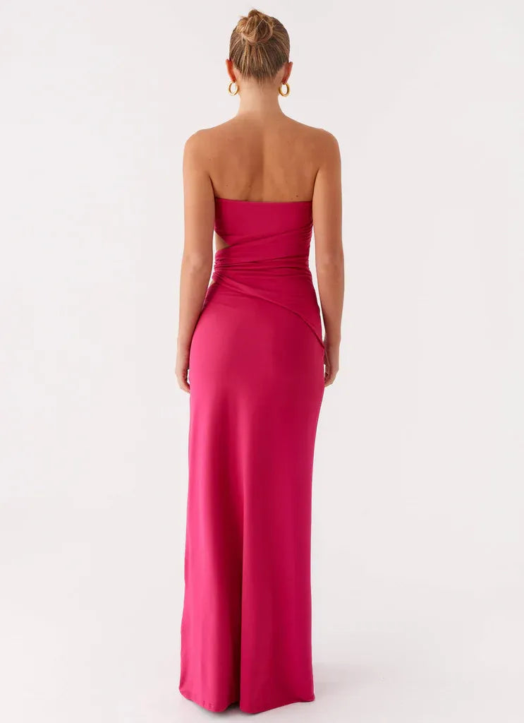 Dreamy Sheath Strapless Sleeveless Cut Out Side Floor Length Plus Size Evening Dress