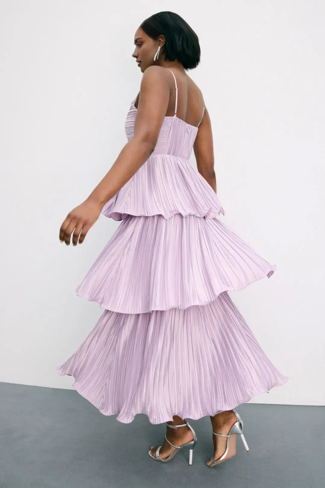 Dreamy Sheath Sweetheart Neck Sleeveless Tiered Pleat Floor Length Plus Size Prom Dress