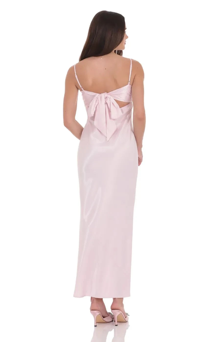 Dreamy Sheath Sweetheart Neck Spaghetti Strap Bow Back Floor Length Evening Dress ﻿