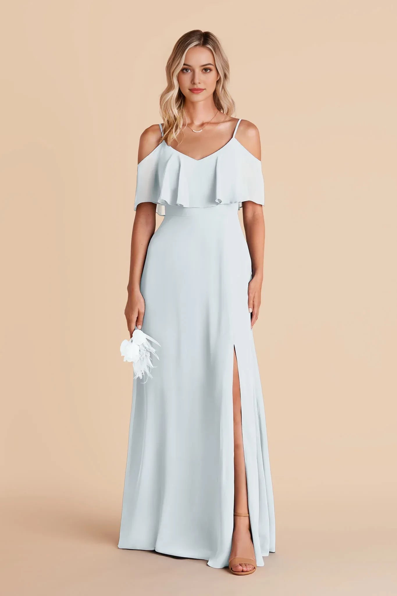 Dreamy Sheath V Neck Cold Shoulder Open Back Floor Length Bridesmaid Dress