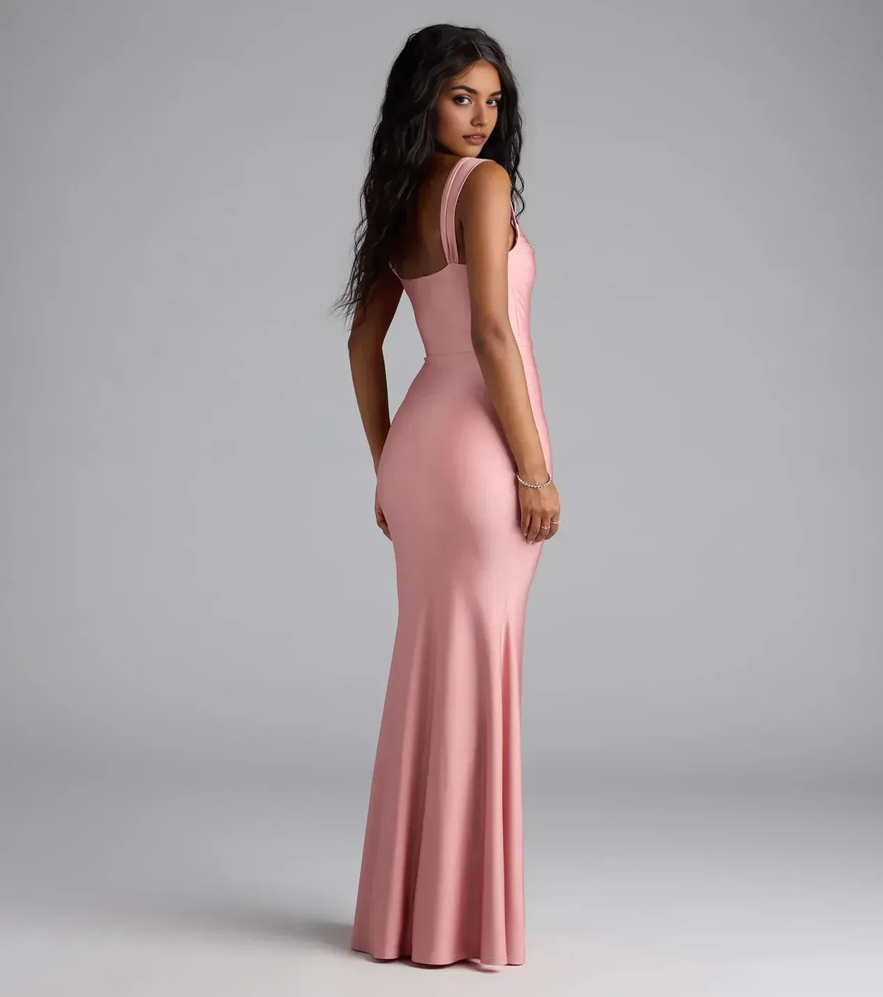 Dreamy Trumpet Square Neck Sleeveless Open Back Floor Length Prom Dress