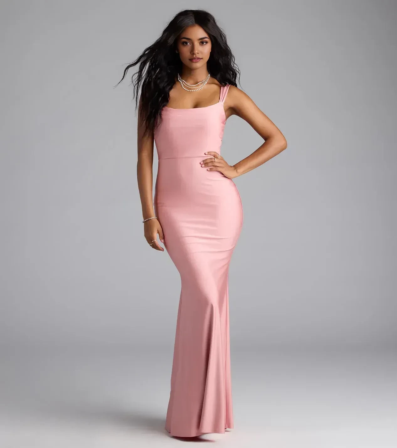 Dreamy Trumpet Square Neck Sleeveless Open Back Floor Length Prom Dress