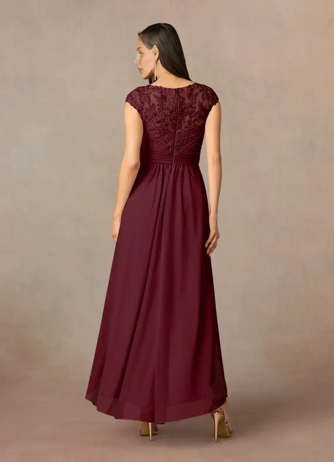 Elegant A Line Boat Neck Cap Sleeve Zipper Back High Low Mother of the Bride Dress