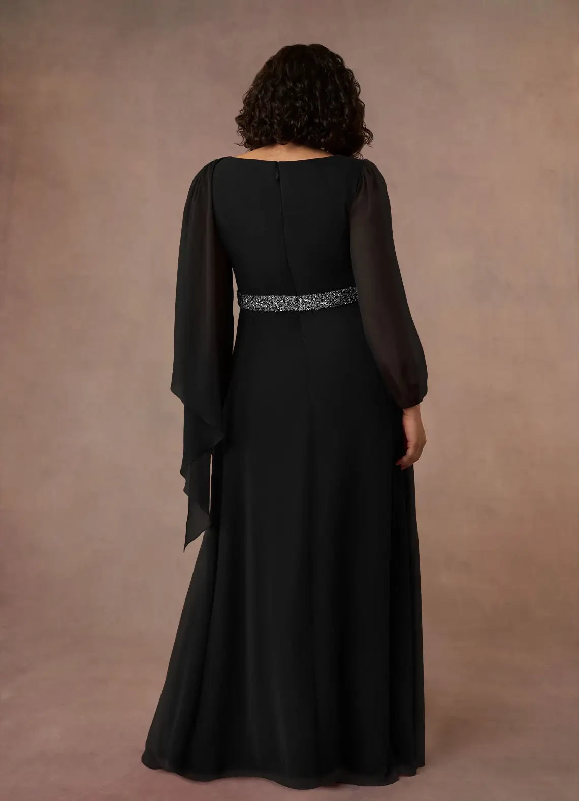 Elegant A Line Boat Neck Long Sleeve Zipper Back Floor Length Mother of the Bride Dress