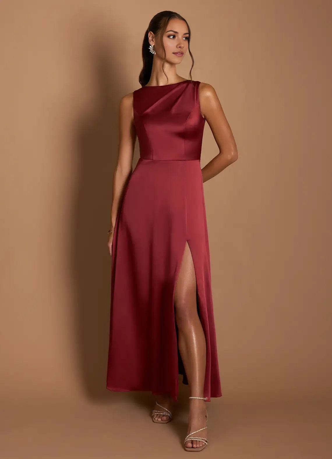 Elegant A Line Boat Neck Sleeveless Open Back Midi Length For Ladies Prom Dress