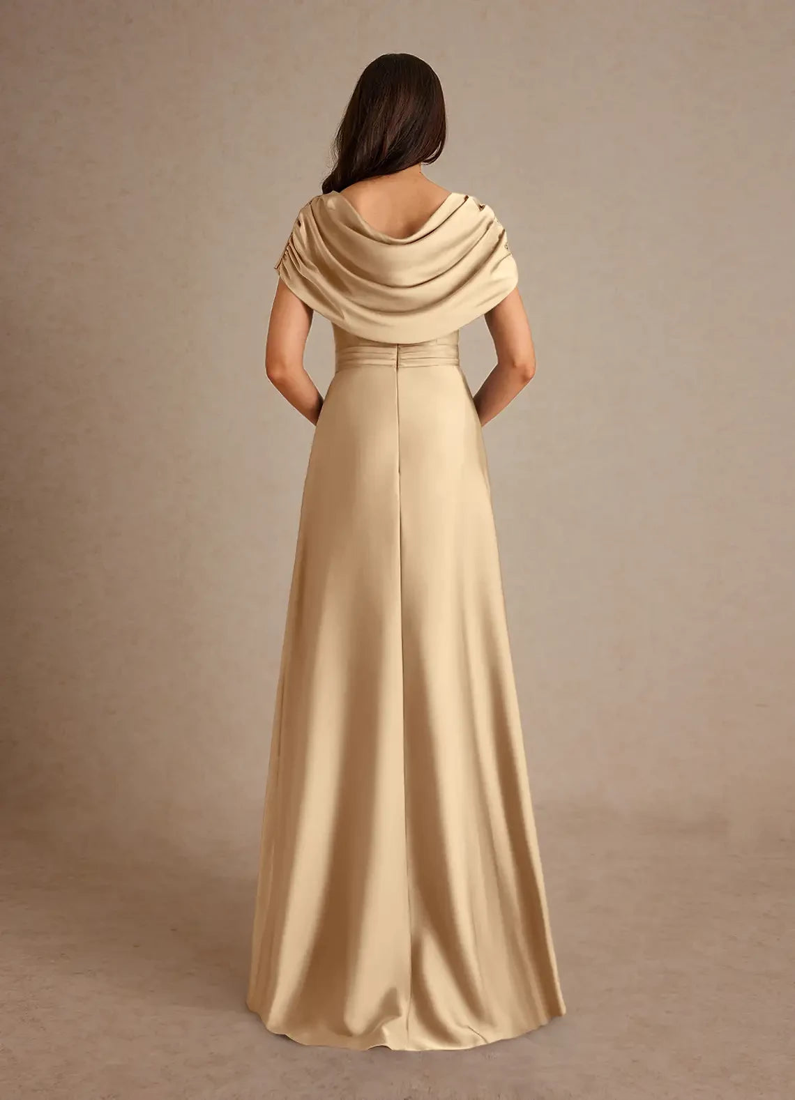 Elegant A Line Cowl Neck Cap Sleeve Zip Back Floor Length Mother of the Bride Dress