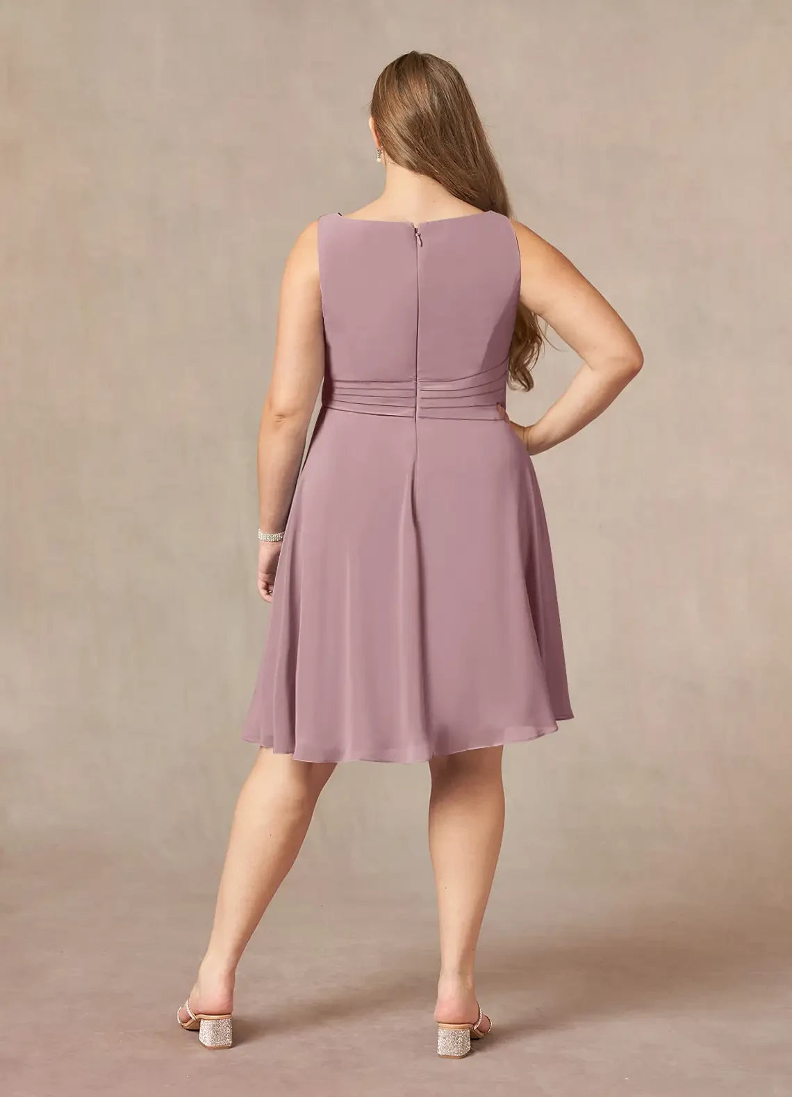Elegant A Line Crew Neck Sleeveless Zip Back Plus Size Knee Length Mother of the Bride Dress with Jack