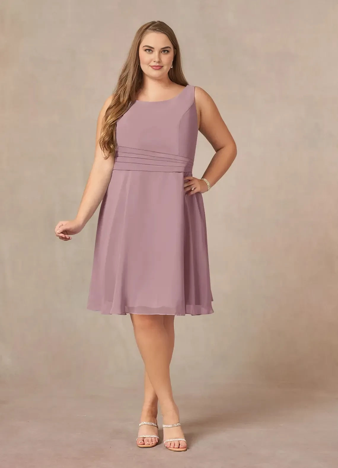 Elegant A Line Crew Neck Sleeveless Zip Back Plus Size Knee Length Mother of the Bride Dress with Jack