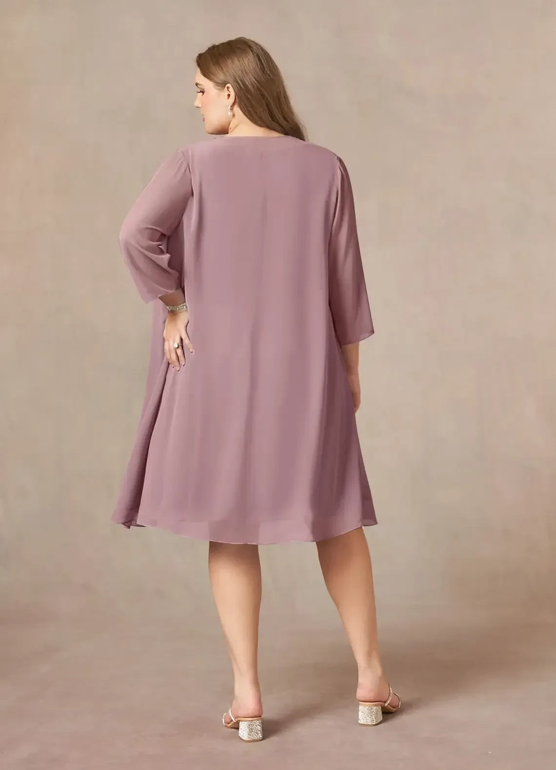 Elegant A Line Crew Neck Sleeveless Zip Back Plus Size Knee Length Mother of the Bride Dress with Jack