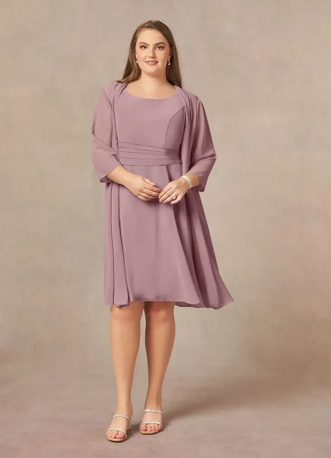 Elegant A Line Crew Neck Sleeveless Zip Back Plus Size Knee Length Mother of the Bride Dress with Jack